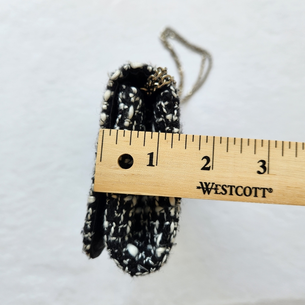Cache Tweed Shoulder Bag Clutch Black White Silver Chain Sparkle Chic Elegant - Picture 15 of 16